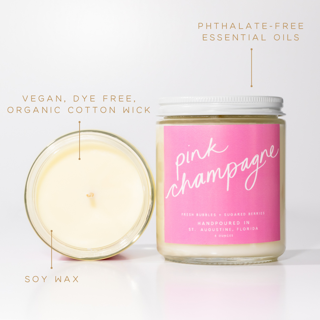 Poured Goods - Pink Champagne: 8 oz Soy Wax Hand-Poured Candle