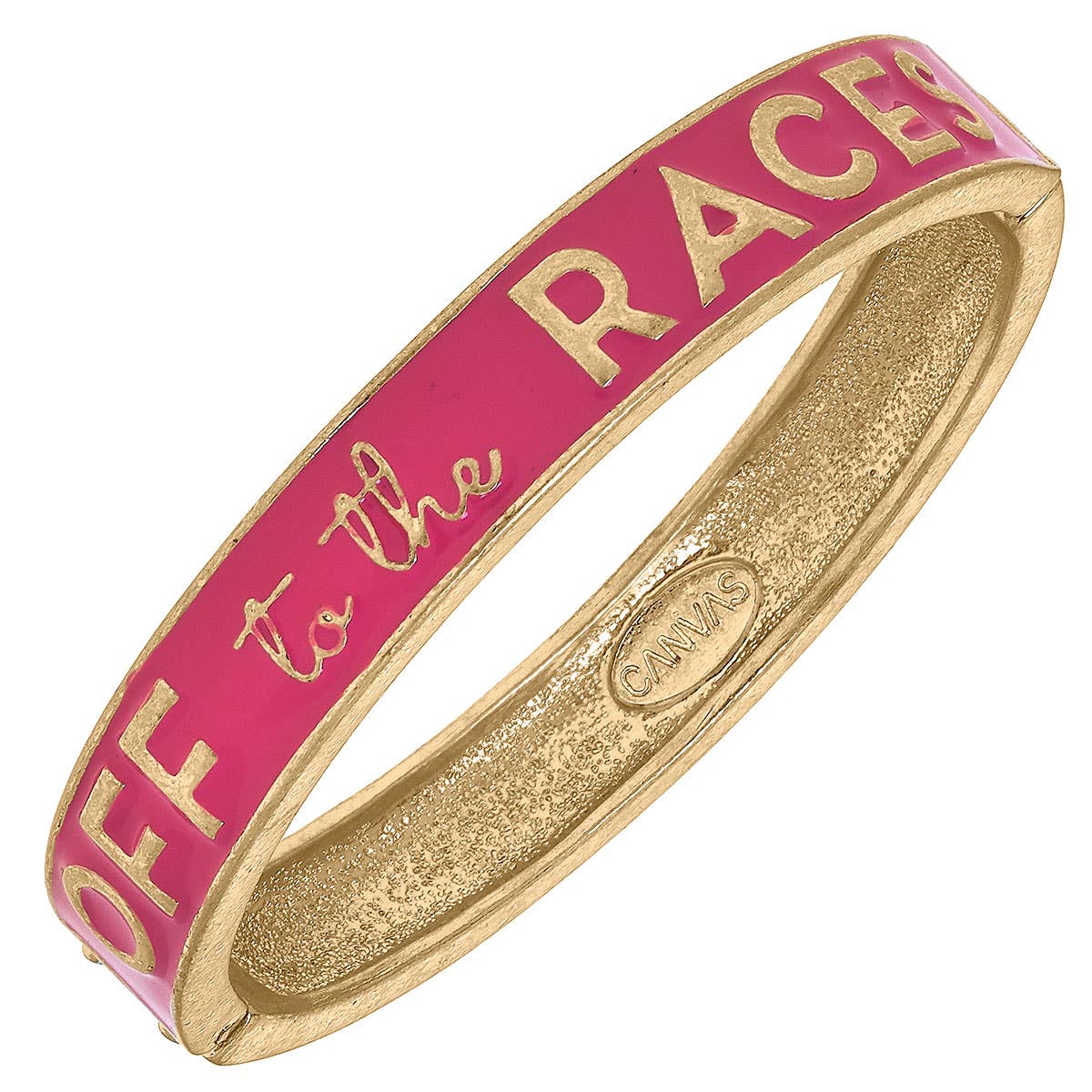 Canvas Style - Off To The Races Enamel Hinge Bangle: Pink