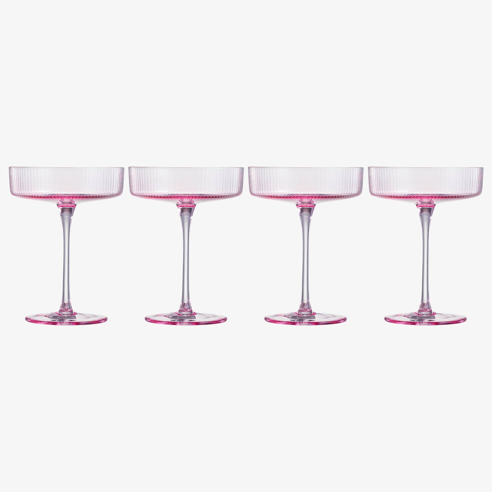 The Wine Savant /  Khen Glassware - Ribbed Coupe Cocktail Glasses 8 oz | Set of 4 (Rose Pink)