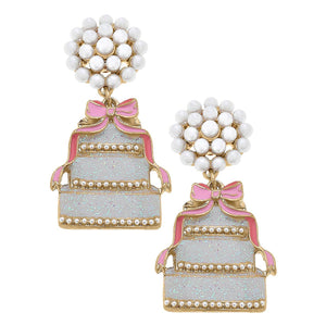 Canvas Style - Brides & Bows Enamel Wedding Cake Earrings in Pink