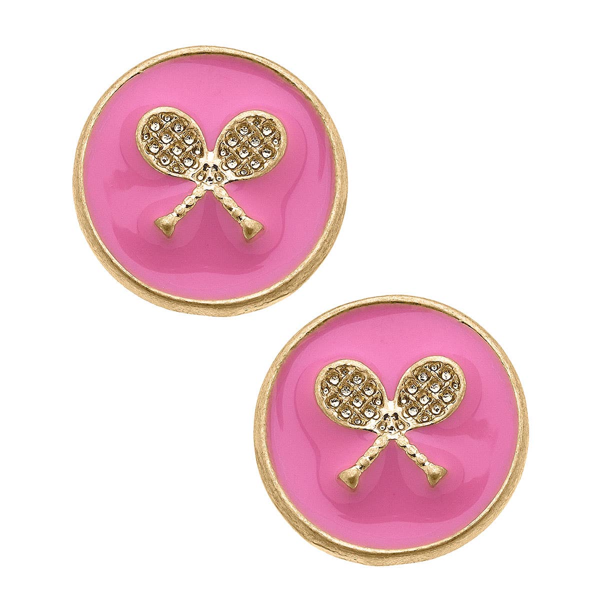 Canvas Style - Chris Tennis Racket Enamel Circle Stud Earrings: White