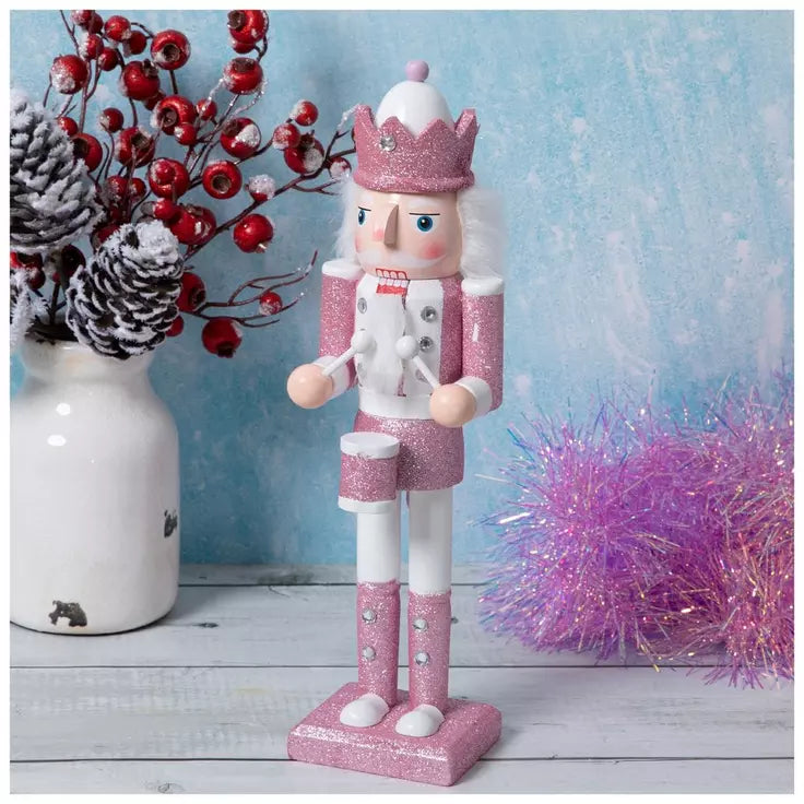Pink Glitter Drummer Nutcracker