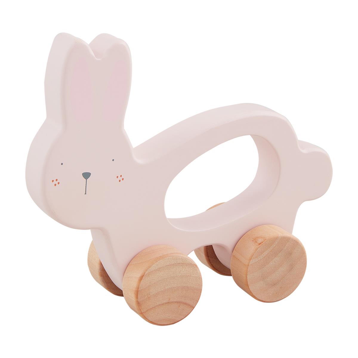 Mud Pie Pink Wood Bunny Pull Toy