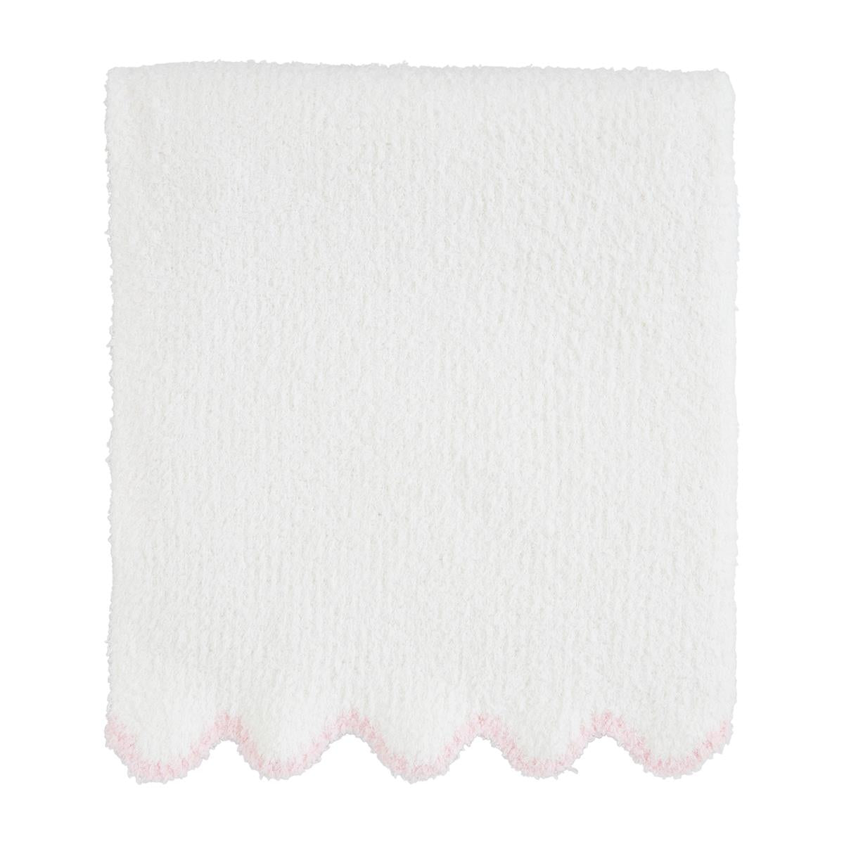 Mud Pie Pink Scallop Chenille Blanket –Pink & White