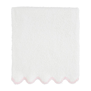 Mud Pie Pink Scallop Chenille Blanket –Pink & White