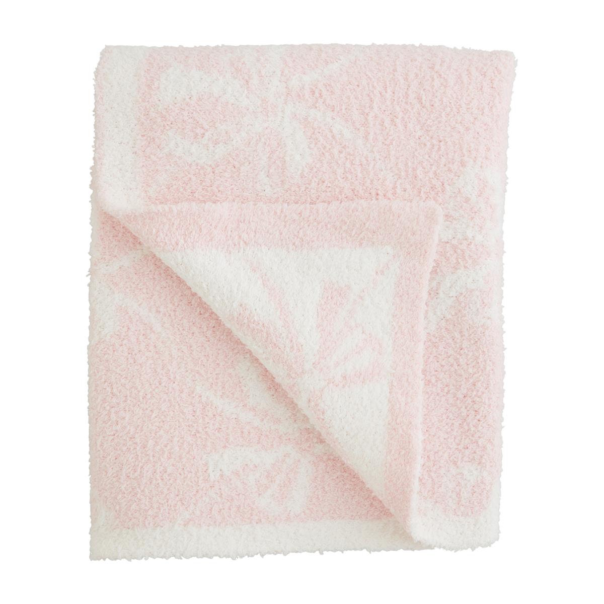 Mud Pie Bow Chenille Blanket –Pink & White