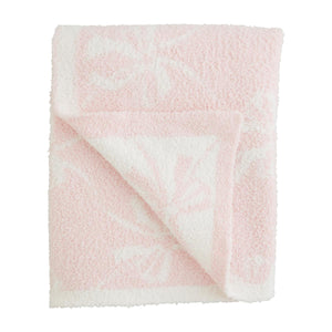 Mud Pie Bow Chenille Blanket –Pink & White