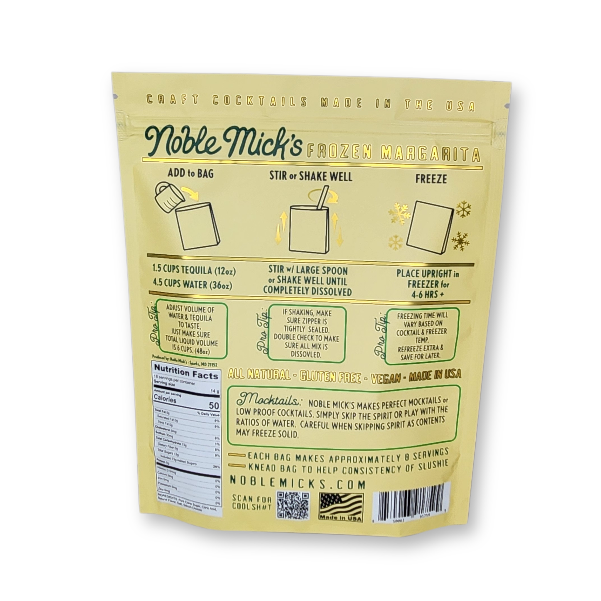 NOBLE MICK'S - Single Serve Craft Cocktails - Margarita Frozen Cocktail