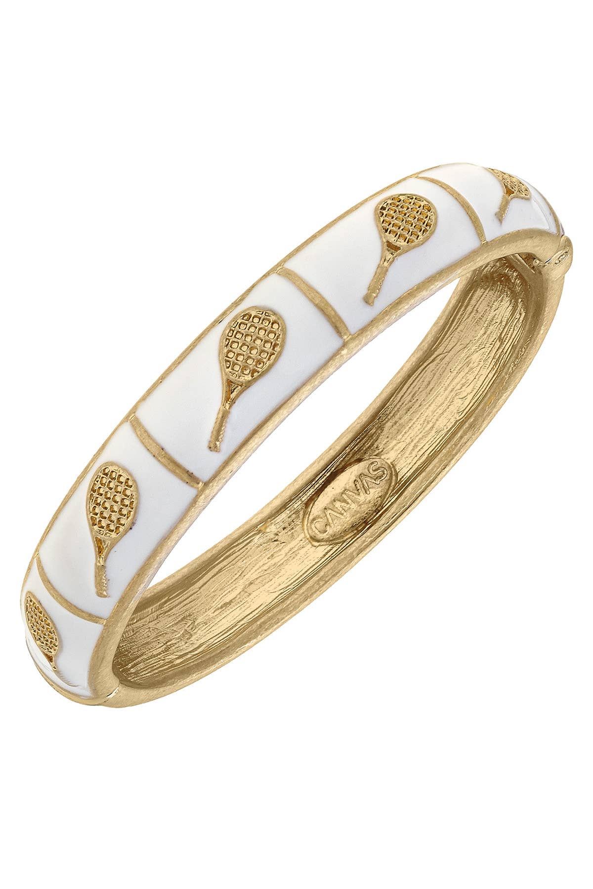 Canvas Style - Elena Tennis Sculpted Enamel Hinge Bangle: White
