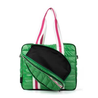 Lemonbella - Puffer Pickle Ball Tote Green with Pink Stripe 4/30