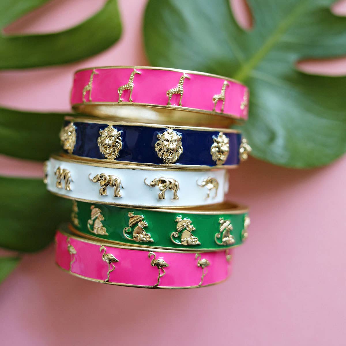 Canvas Style - Jasmine Enamel Giraffe Hinge Bangle in Pink