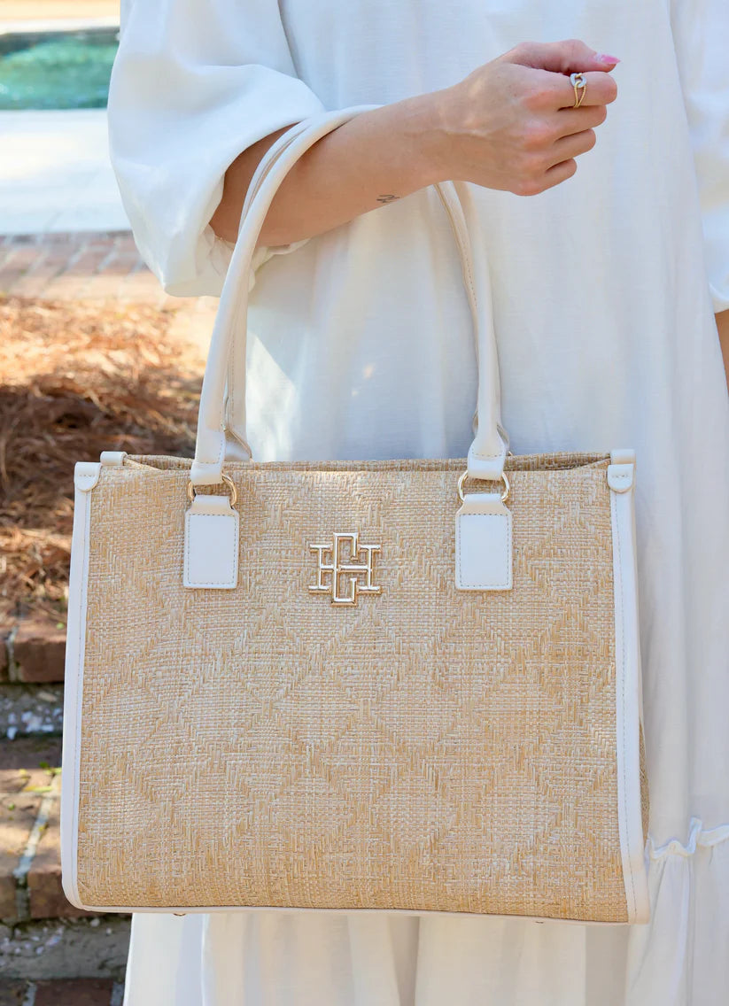 Caroline Hill- Hailey tote- Natural Lattice Cream