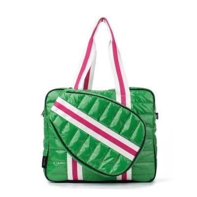 Lemonbella - Puffer Pickle Ball Tote Green with Pink Stripe 4/30