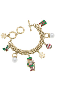 Canvas Style - Naughty Nutcracker Enamel Charm Bracelet in Pink & Green