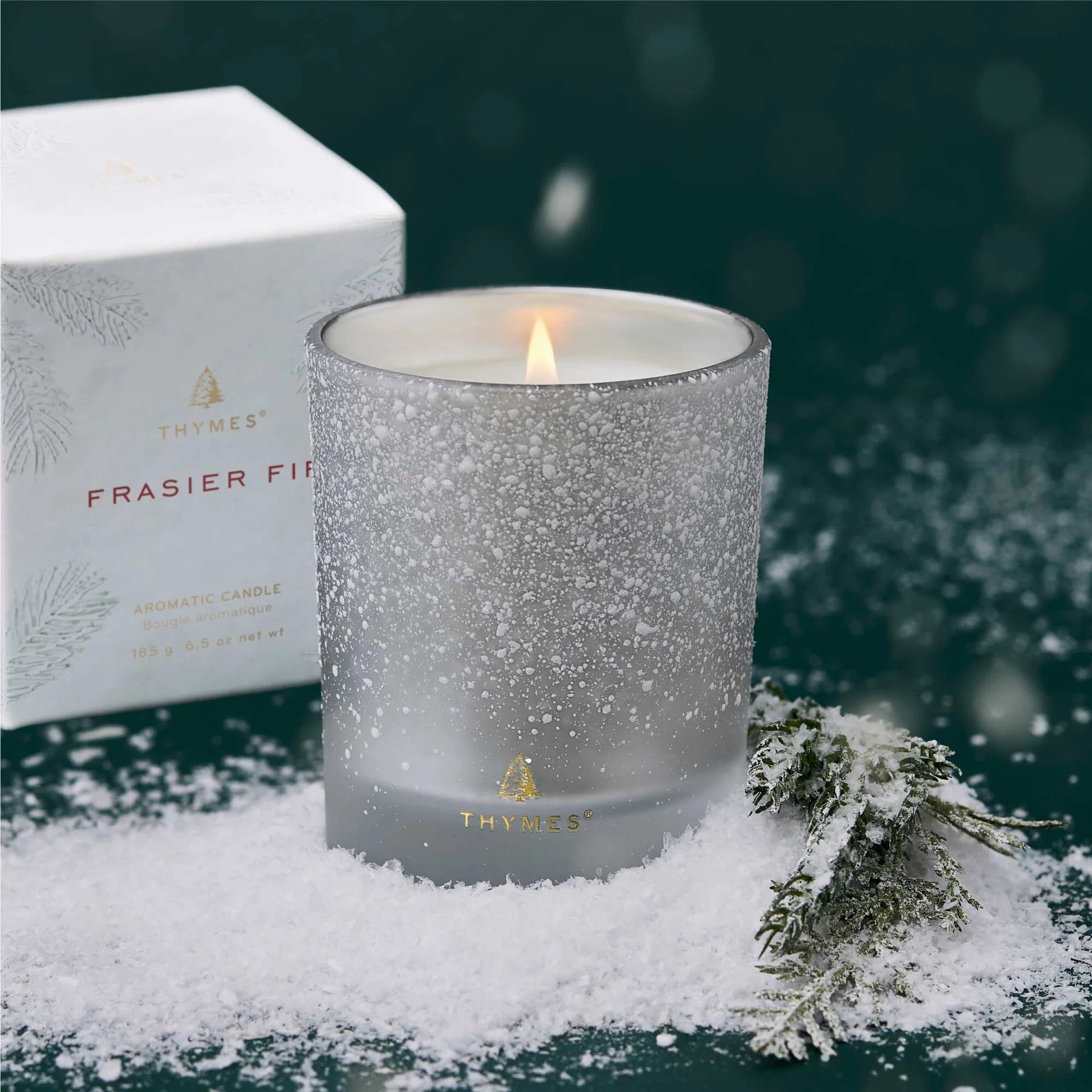 Thymes Frasier Fir Flocked Poured Candle – 6.5 oz