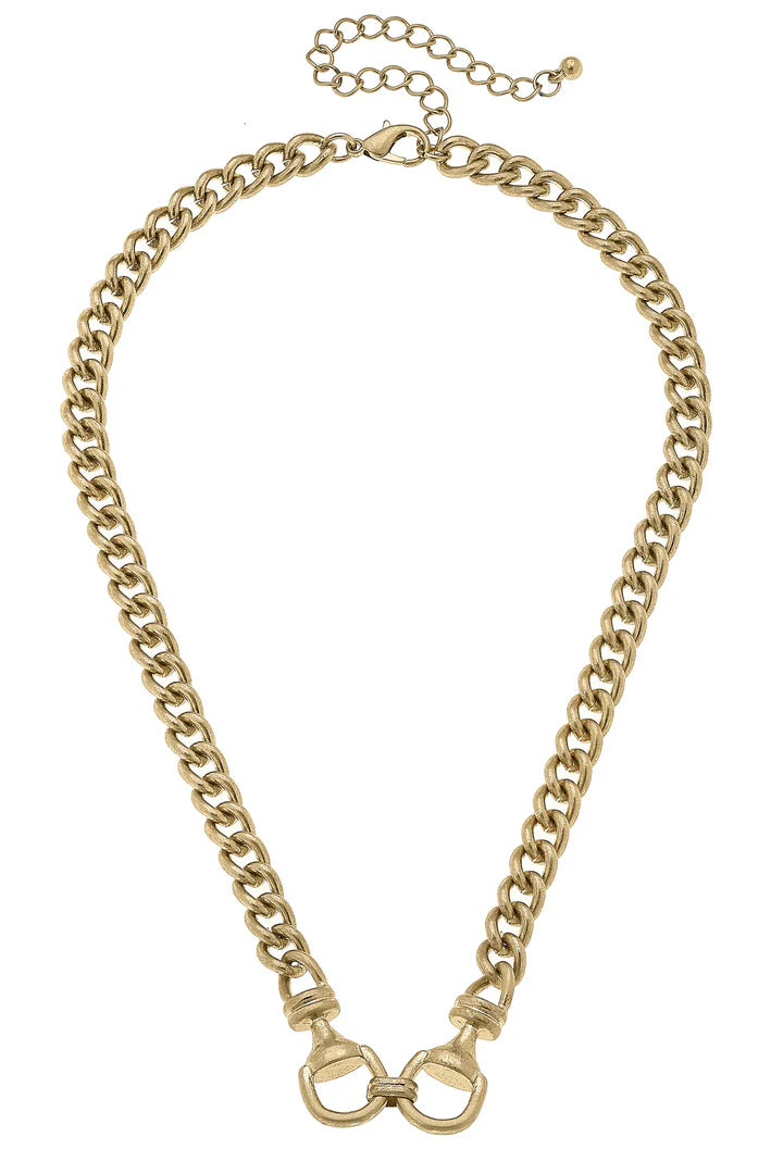 Canvas Style- Jacklynn Linked Horsebit Necklace in Worn Gold