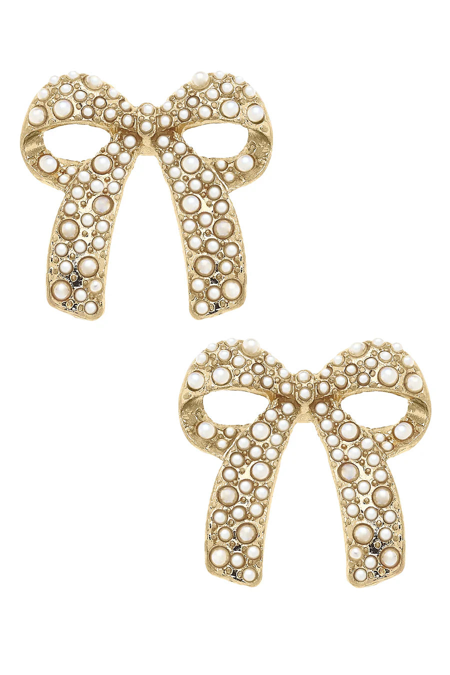 Canvas Style -Priscilla Pearl Studded Bow Earrings in Shiny Gold