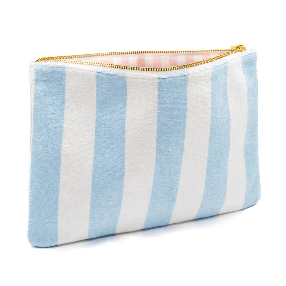 8 Oak Lane - Blue Stripe Terry Flat Pouch - Large