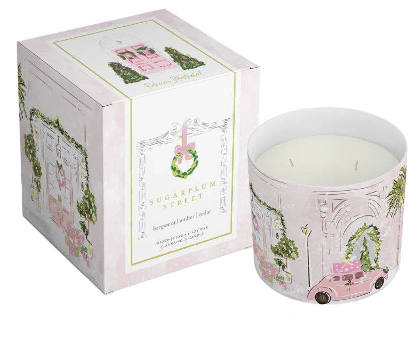 Rebecca Illustrated - PINK CHRISTMAS HOUSE CANDLE- SUGAR PLUM LANE 