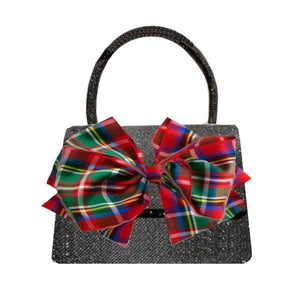 Peachy Pendants - Sparkle Purse - with Red Plaid Bow: Black