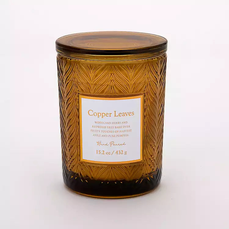 Copper Leaves Embossed 2-Wick Jar Candle