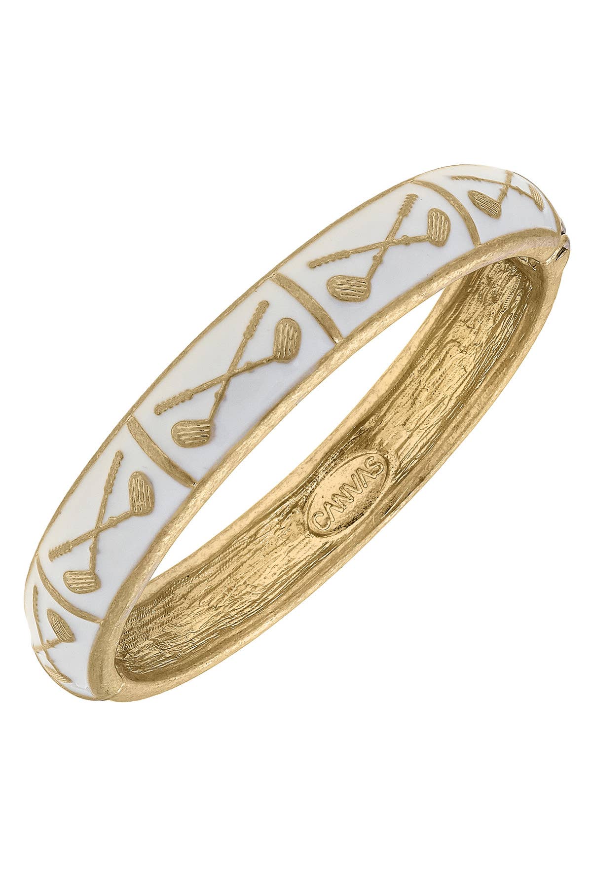 Canvas Style - Elena Golf Sculpted Enamel Hinge Bangle: White