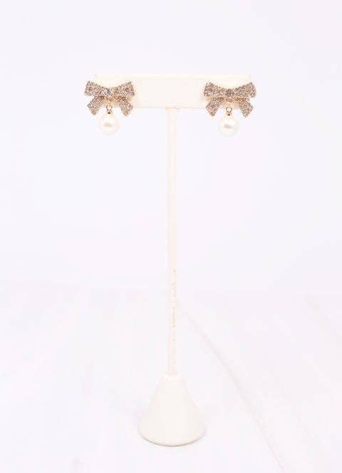 Caroline Hill - Harrietta CZ Bow Earring with Pearl GOLD: Default