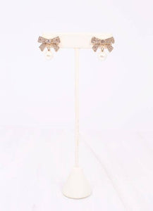 Caroline Hill - Harrietta CZ Bow Earring with Pearl GOLD: Default