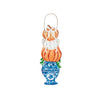Mud Pie Pumpkin Topiary Door Hanger with stacked orange and white pumpkins and blue and white chinoiserie planter