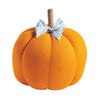 Mud Pie large orange fabric pumpkin with jute-wrapped stem and blue and white gingham bow