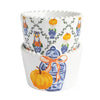 Mud Pie Chinoiserie Pumpkin Ramekin Set featuring two ceramic dolomite ramekins with blue ginger jar and orange pumpkin artwork, perfect for serving dips, desserts, appetizers, and fall entertaining.