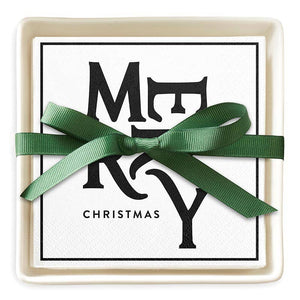 Santa Barbara Design Studio by Creative Brands - Ceramic Napkin Tray + Napkins - Merry Christmas