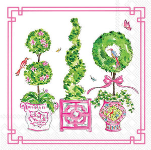 Boston International - Paper Cocktail Napkin 20 Ct Pink Topiaries Rosanne Beck