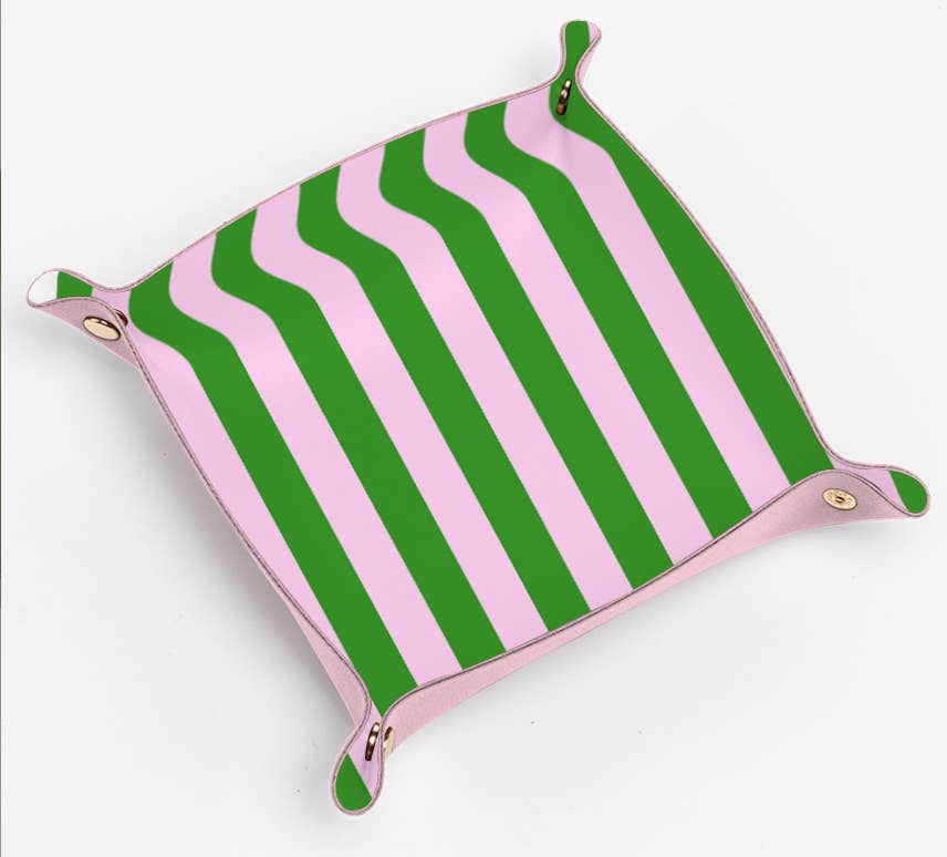 Aspen Lane - Cute trinket gift tray catchall | pink & green stripe