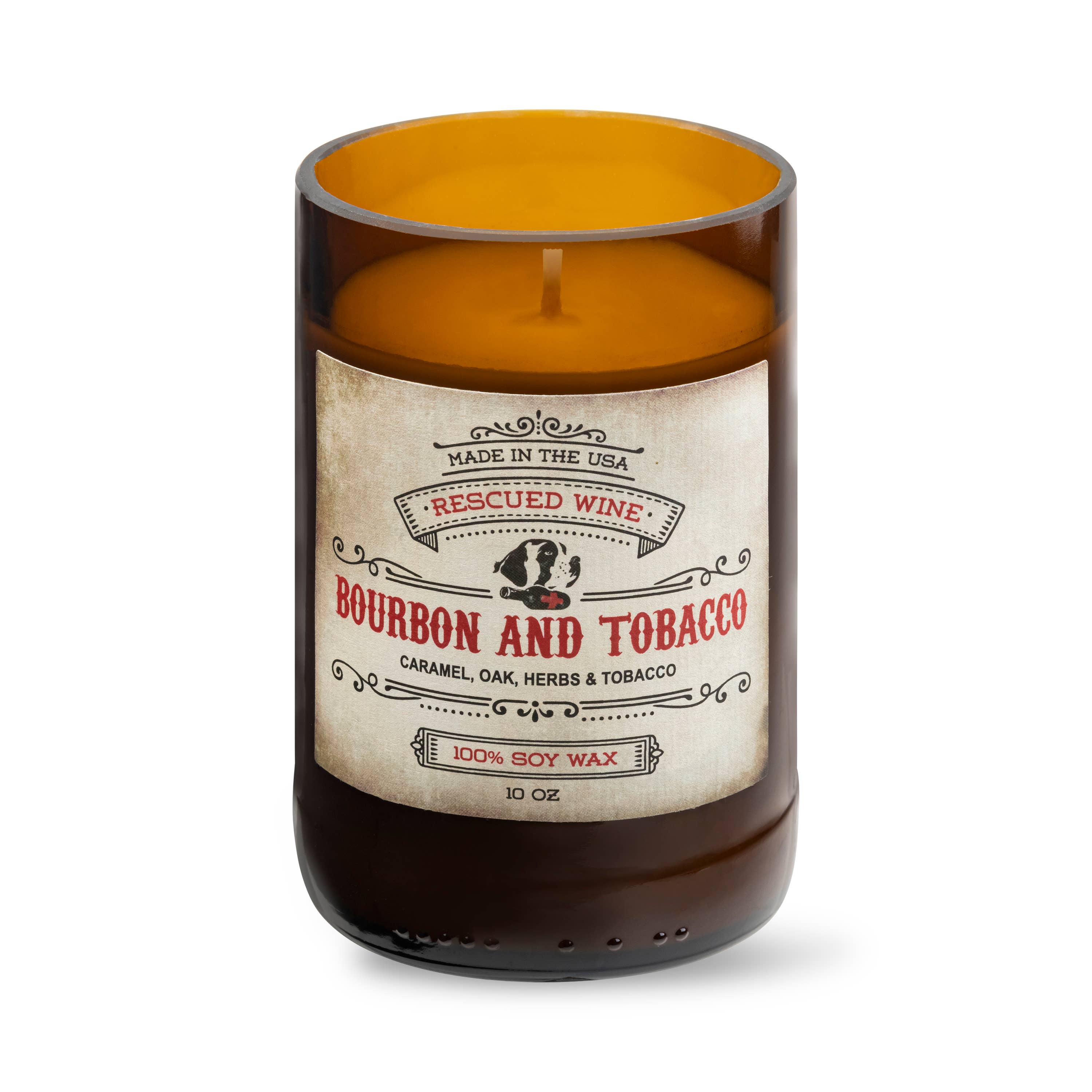 Rescued Wine Candles - Bourbon & Tobacco Soy Candle: 10 oz. 60 Hours