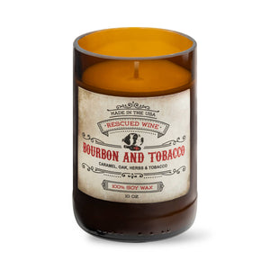 Rescued Wine Candles - Bourbon & Tobacco Soy Candle: 10 oz. 60 Hours