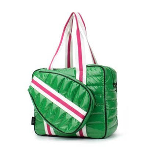 Lemonbella - Puffer Pickle Ball Tote Green with Pink Stripe 4/30