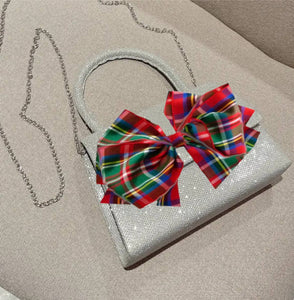 Peachy Pendants - Sparkle Purse - with Red Plaid Bow: Black