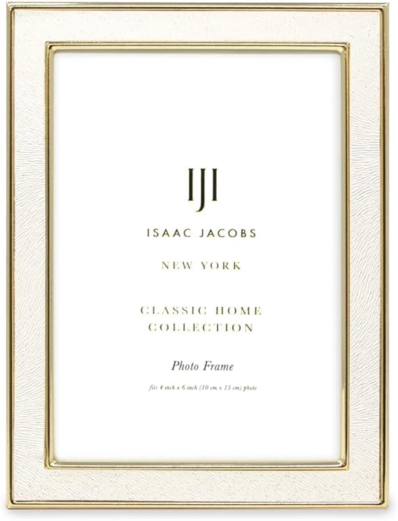 Isaac Jacobs 4x6 White Textured Leather Gold Metal Picture Frame