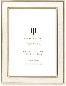 Isaac Jacobs 4x6 White Textured Leather Gold Metal Picture Frame