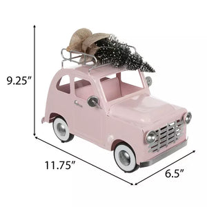 🎄 Pink Vintage Metal Car with Flocked Tree