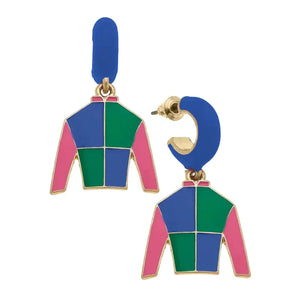 Canvas Style Beau Jockey Silk Huggie Drop Earrings in Blue