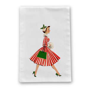 Barrel Down South - Walking Woman Vintage Retro Christmas Tea Towel