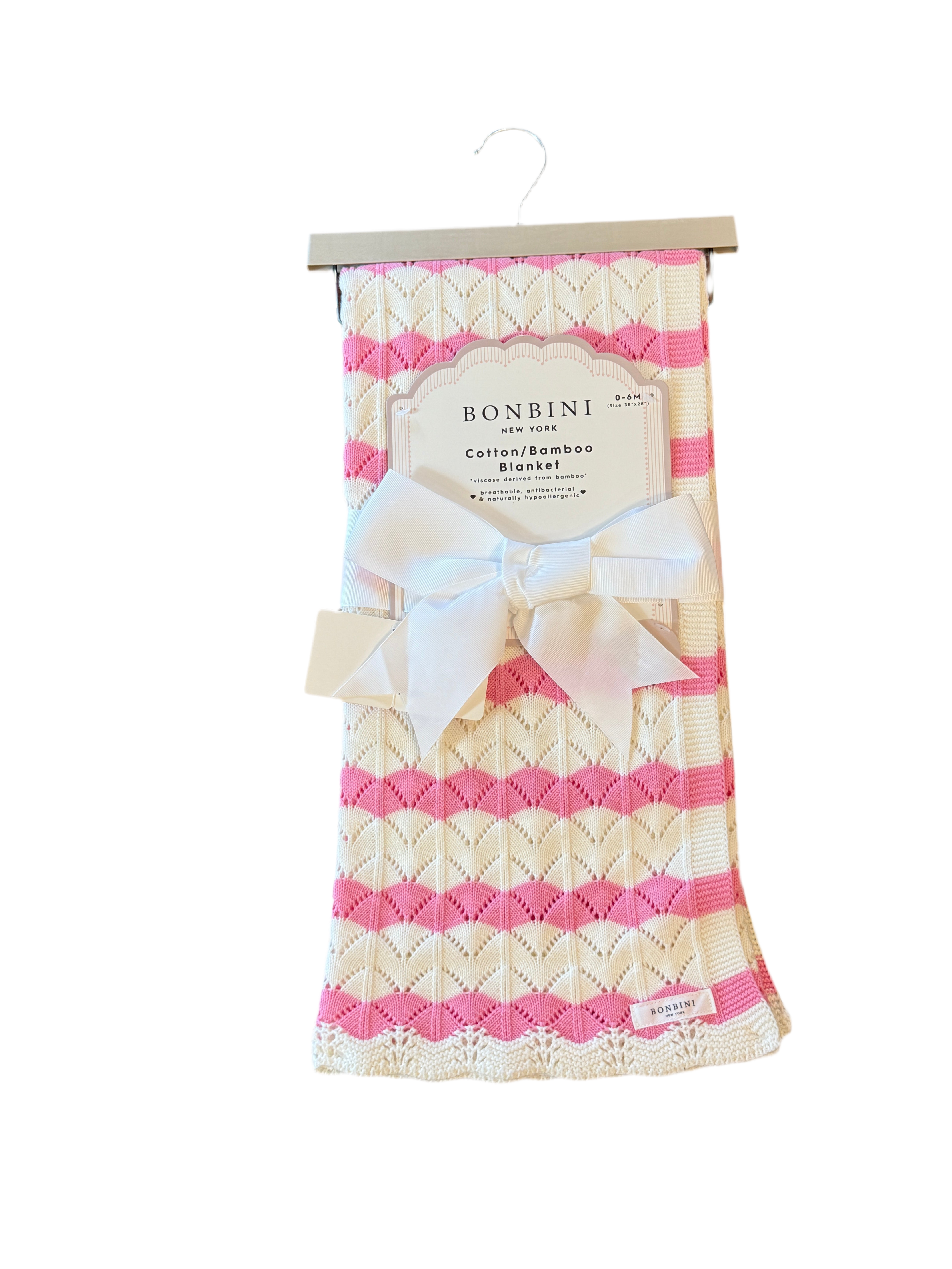 Bonbini New York Cotton/Bamboo Baby Blanket – 0-6 Months Pink & White