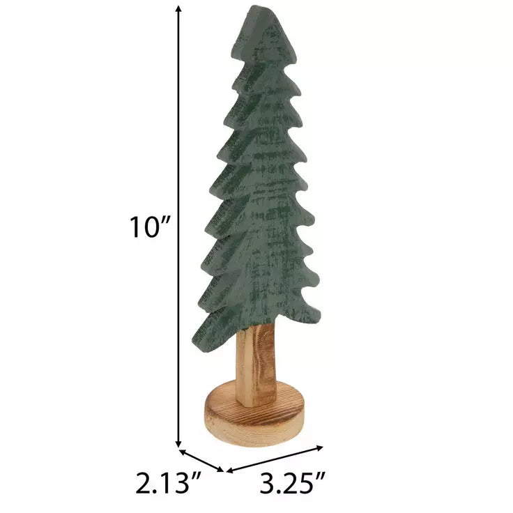 Green Carved Wood Tree- Small