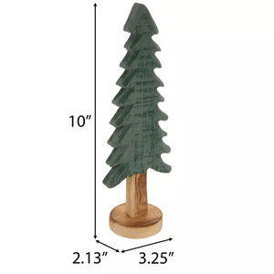 Green Carved Wood Tree- Small