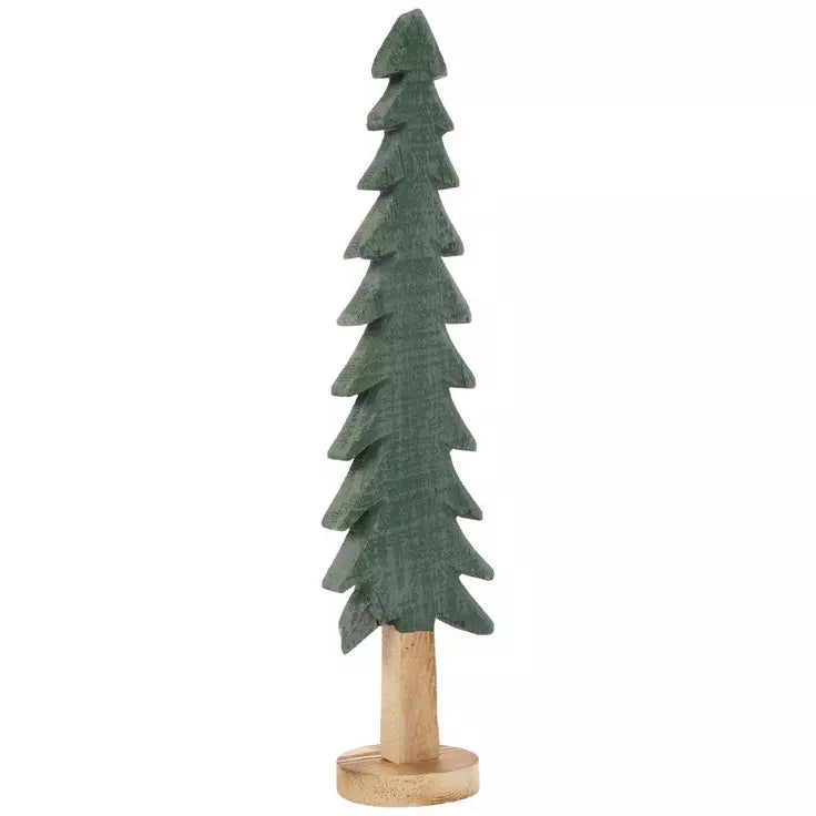 Green Carved Wood Tree- Medium