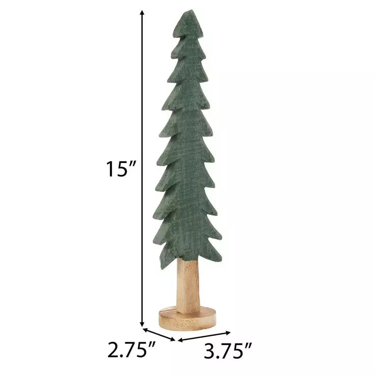 Green Carved Wood Tree- Medium