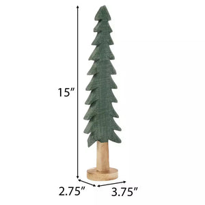 Green Carved Wood Tree- Medium