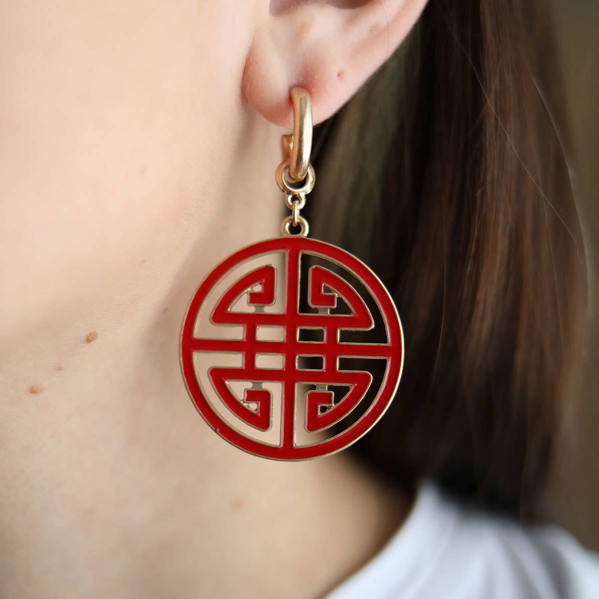 Canvas Style - Jenson Game Day Greek Keys Enamel Statement Earrings: Crimson